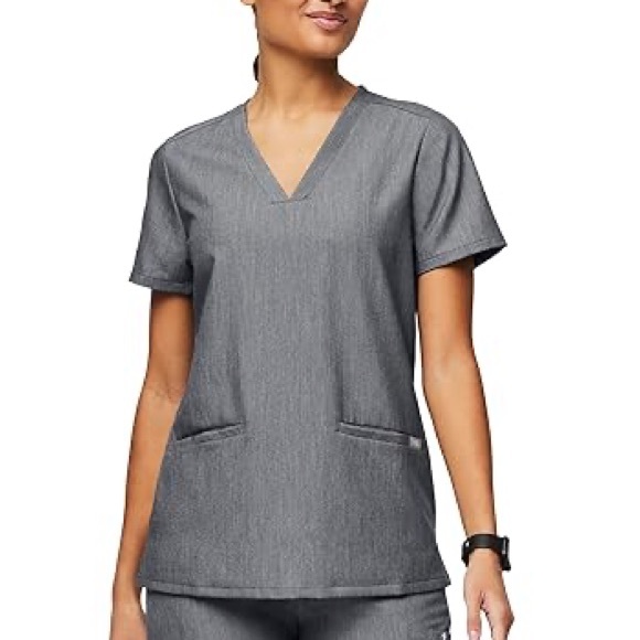Figs Tops - FIGS Women's 3 Pocket Graphite Gray V-Neck Stretch Scrub Top Size Small